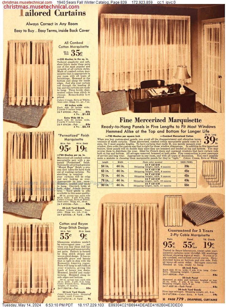 1940 Sears Fall Winter Catalog, Page 839