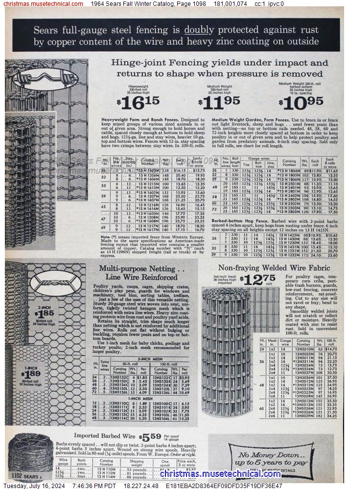 1964 Sears Fall Winter Catalog, Page 1098