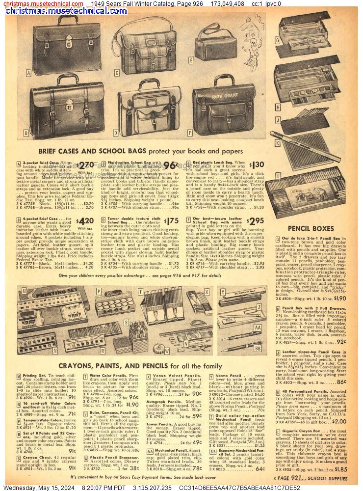 1949 Sears Fall Winter Catalog, Page 926