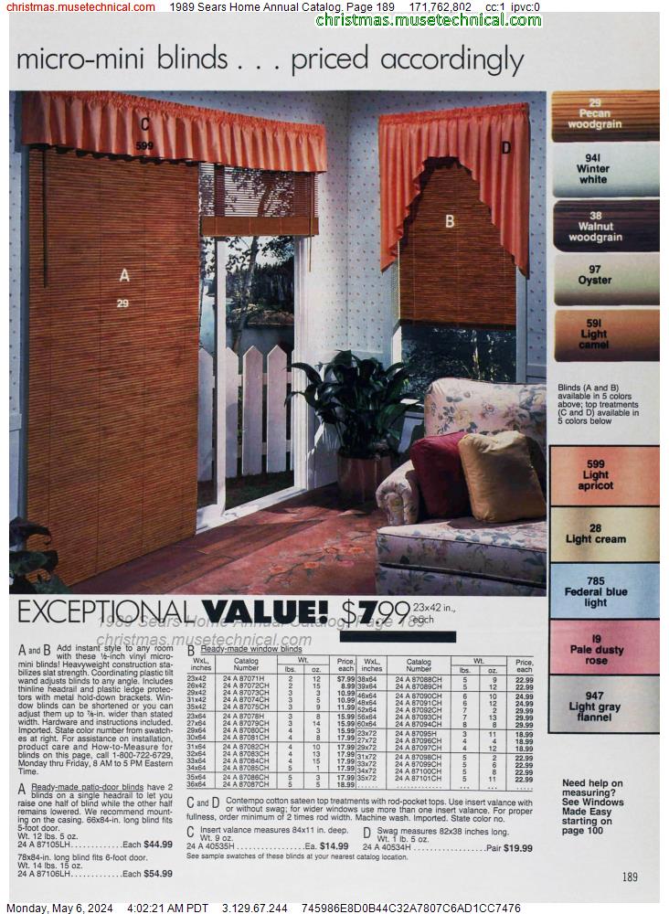 1989 Sears Home Annual Catalog, Page 189