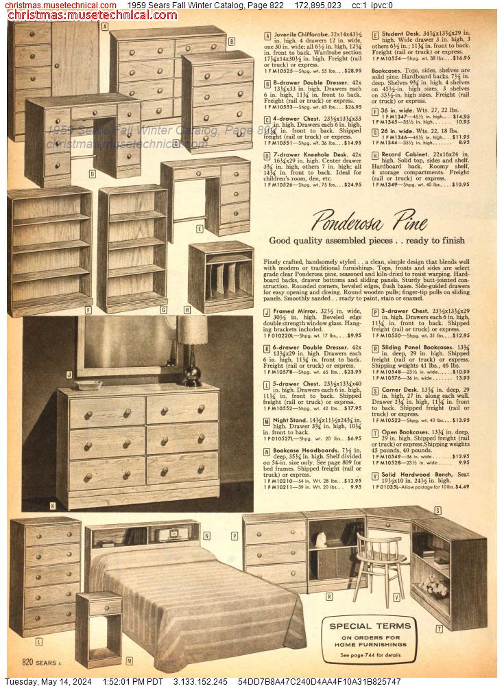 1959 Sears Fall Winter Catalog, Page 822
