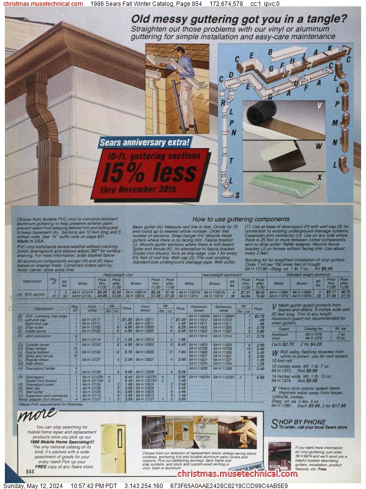 1986 Sears Fall Winter Catalog, Page 854