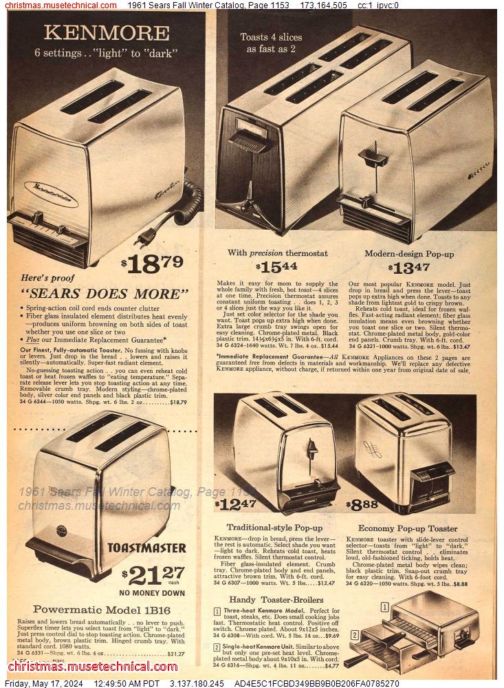 1961 Sears Fall Winter Catalog, Page 1153