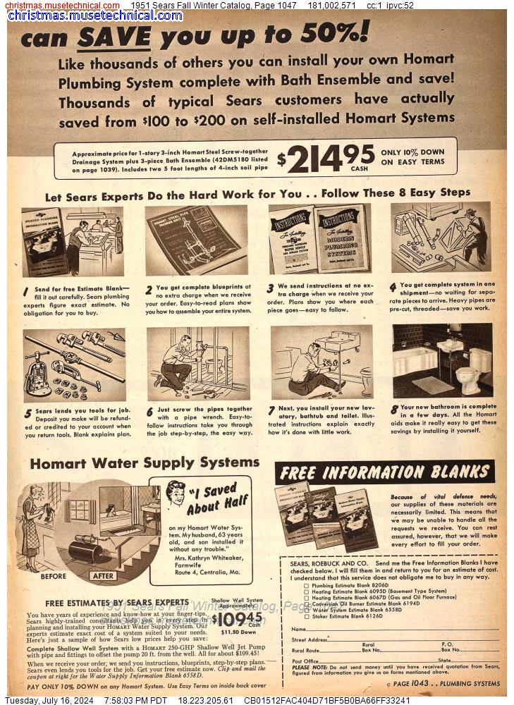 1951 Sears Fall Winter Catalog, Page 1047