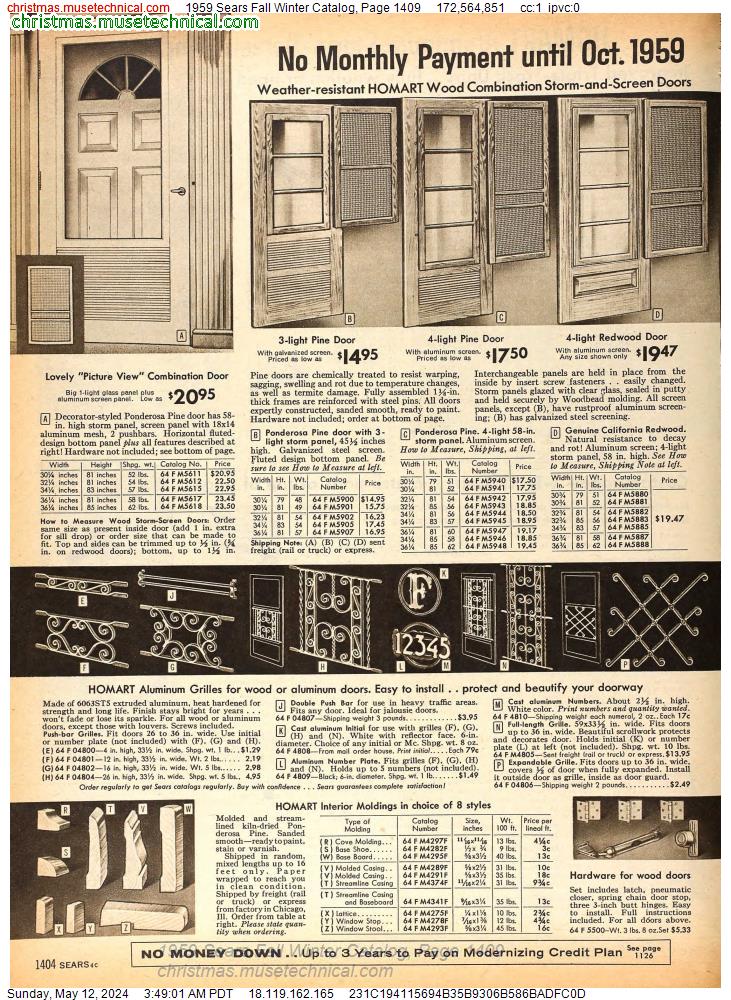 1959 Sears Fall Winter Catalog, Page 1409
