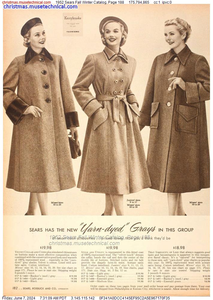 1952 Sears Fall Winter Catalog, Page 188