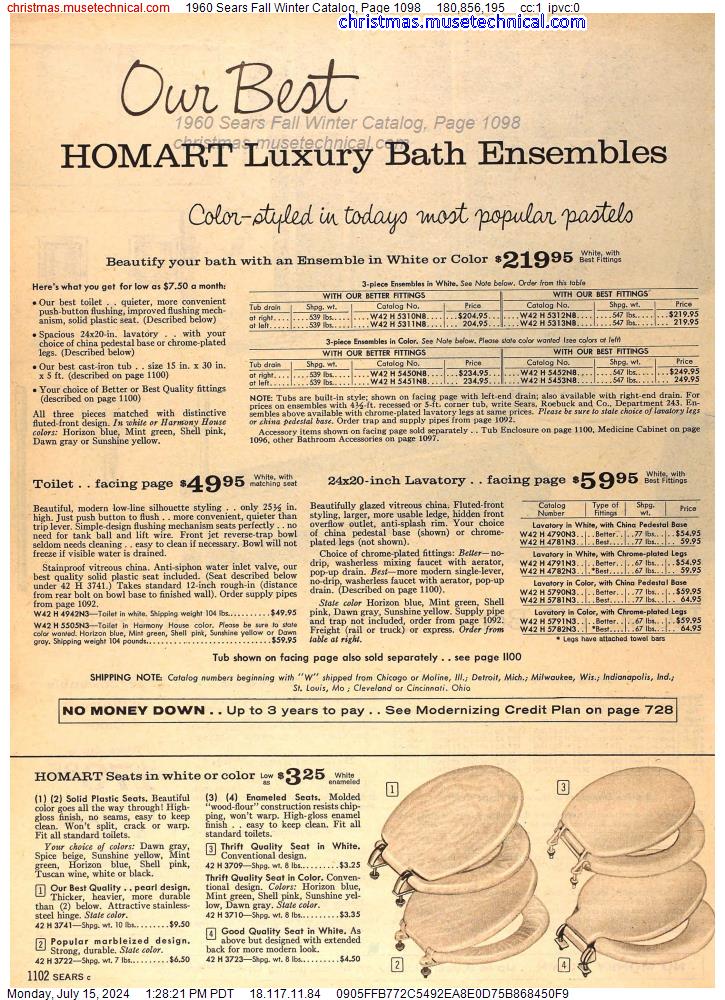 1960 Sears Fall Winter Catalog, Page 1098