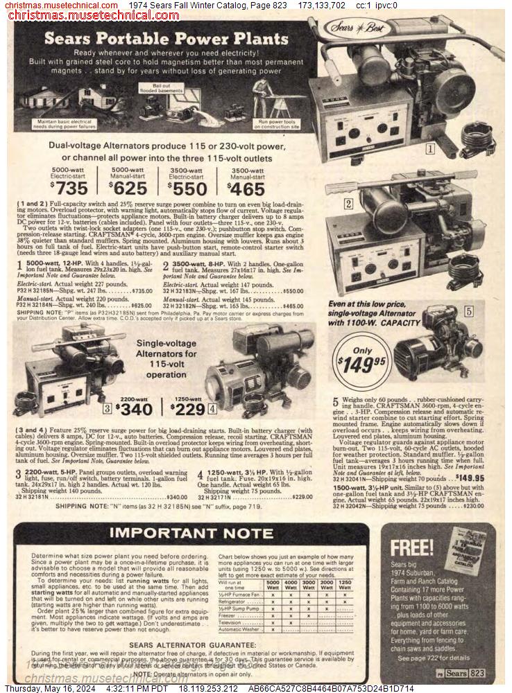 1974 Sears Fall Winter Catalog, Page 823