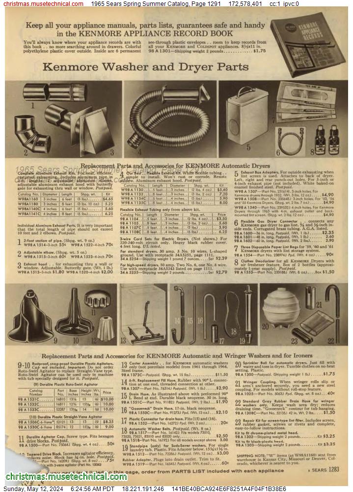 1965 Sears Spring Summer Catalog, Page 1291