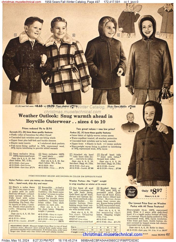 1958 Sears Fall Winter Catalog, Page 497