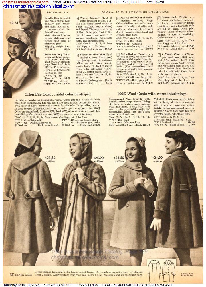 1959 Sears Fall Winter Catalog, Page 386