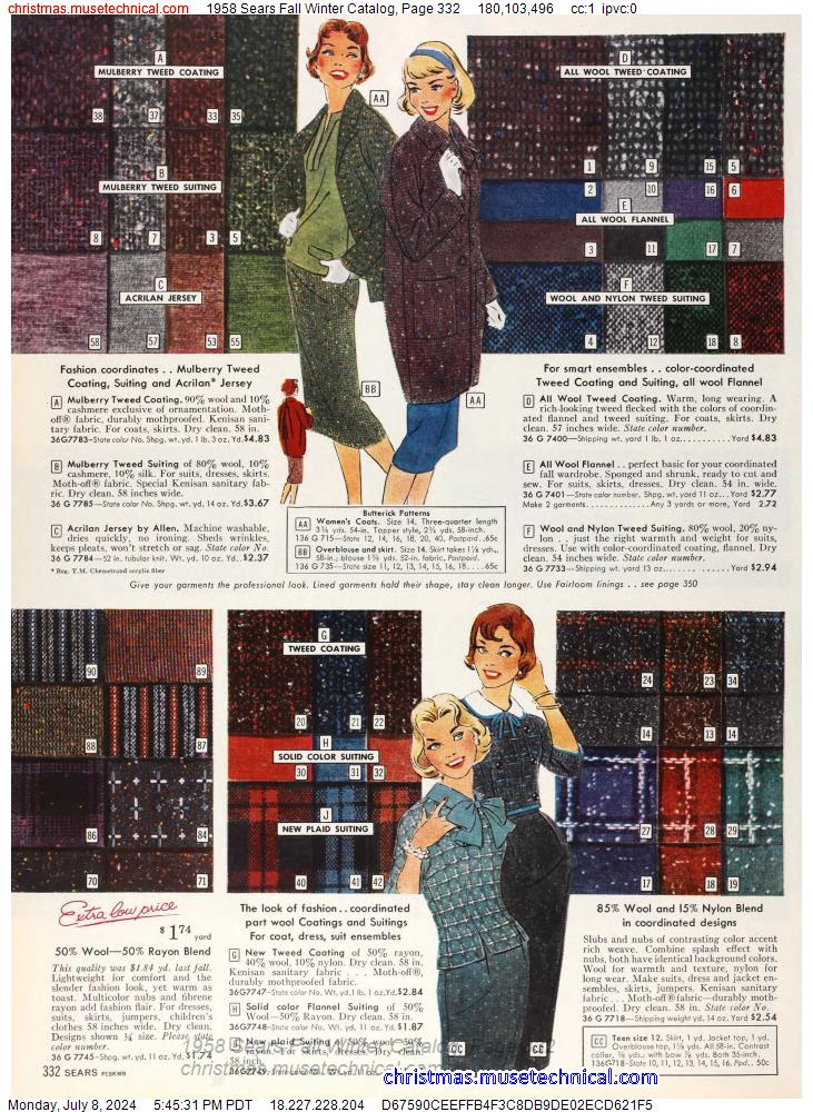 1958 Sears Fall Winter Catalog, Page 332