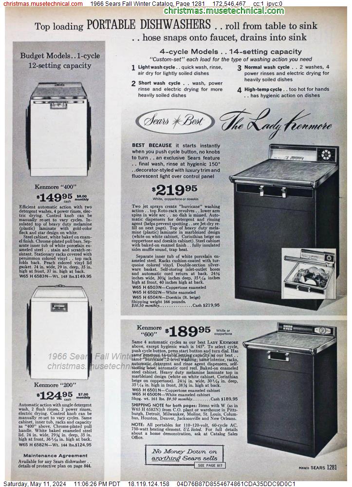 1966 Sears Fall Winter Catalog, Page 1281
