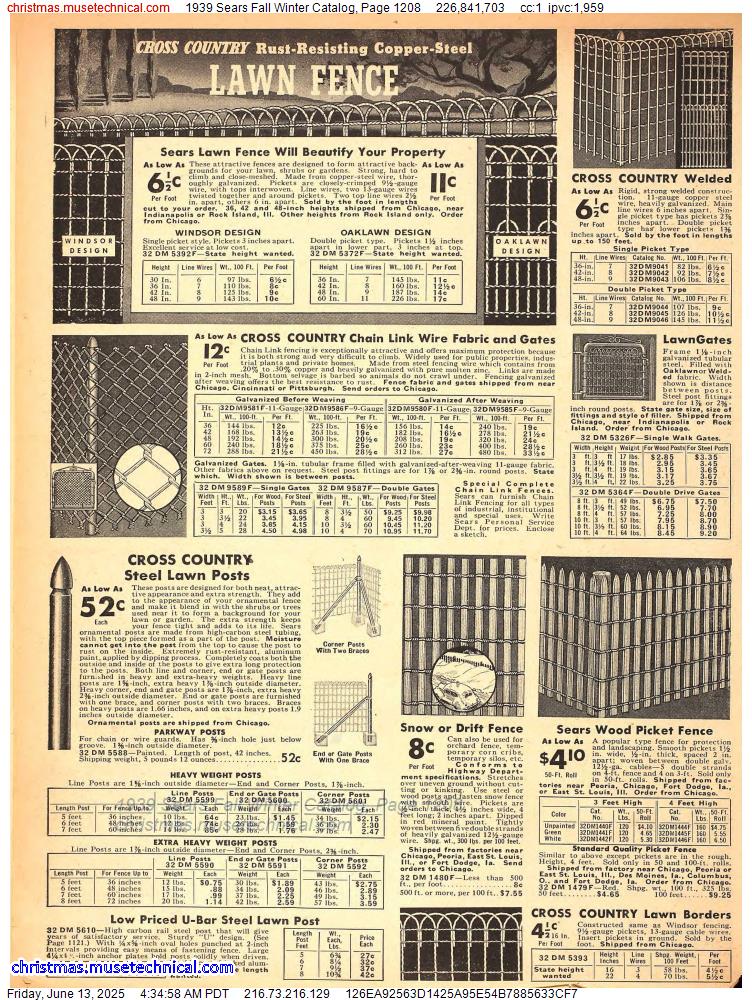 1939 Sears Fall Winter Catalog, Page 1208