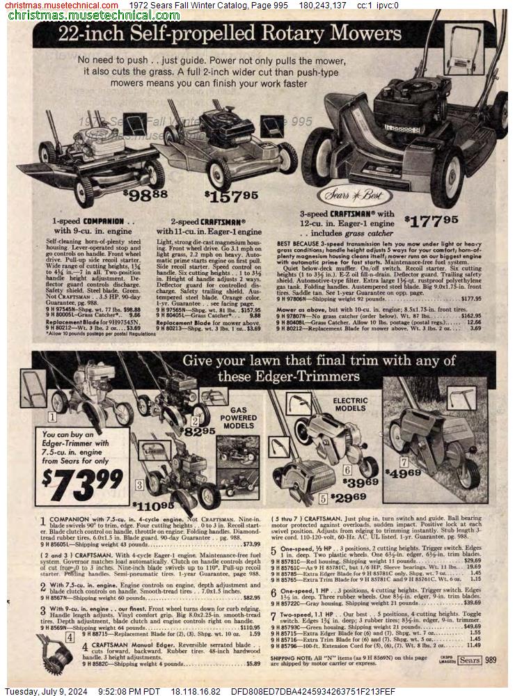 1972 Sears Fall Winter Catalog, Page 995