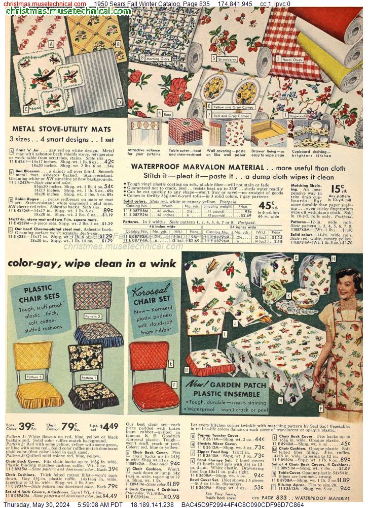 1950 Sears Fall Winter Catalog, Page 835
