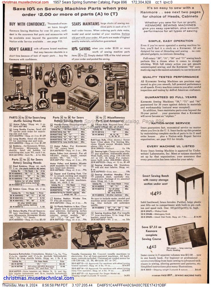 1957 Sears Spring Summer Catalog, Page 896