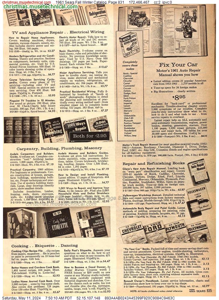 1961 Sears Fall Winter Catalog, Page 831