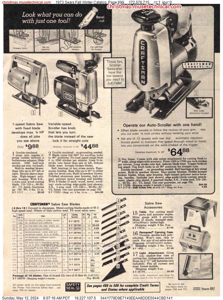 1973 Sears Fall Winter Catalog, Page 699