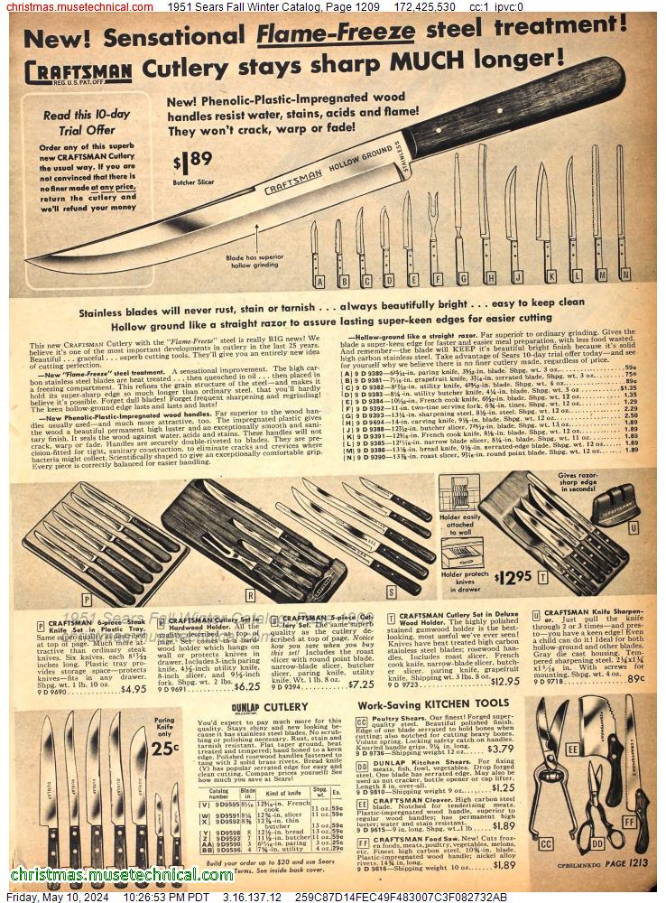 1951 Sears Fall Winter Catalog, Page 1209