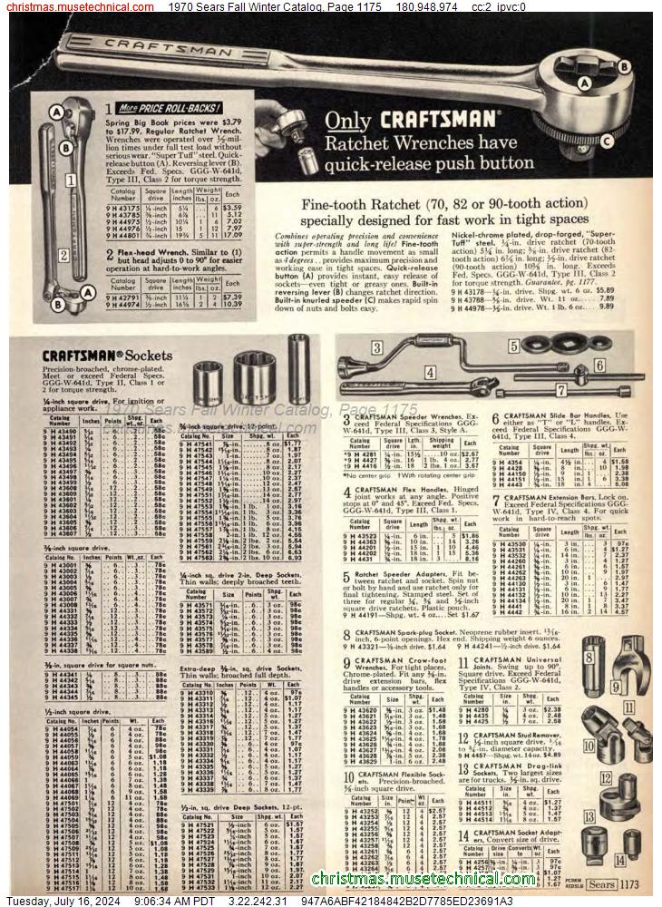 1970 Sears Fall Winter Catalog, Page 1175