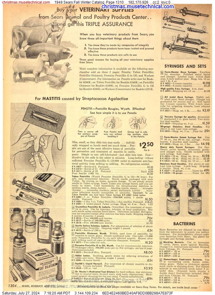 1949 Sears Fall Winter Catalog, Page 1310