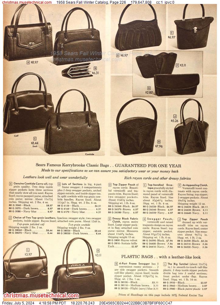 1958 Sears Fall Winter Catalog, Page 226