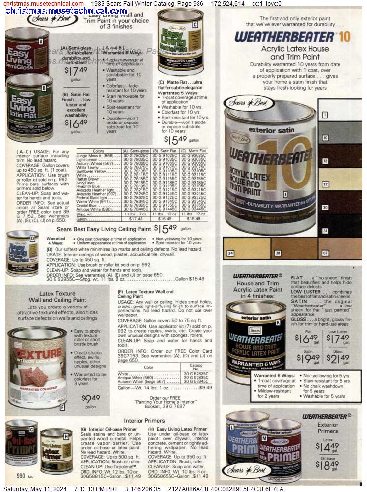 1983 Sears Fall Winter Catalog, Page 986