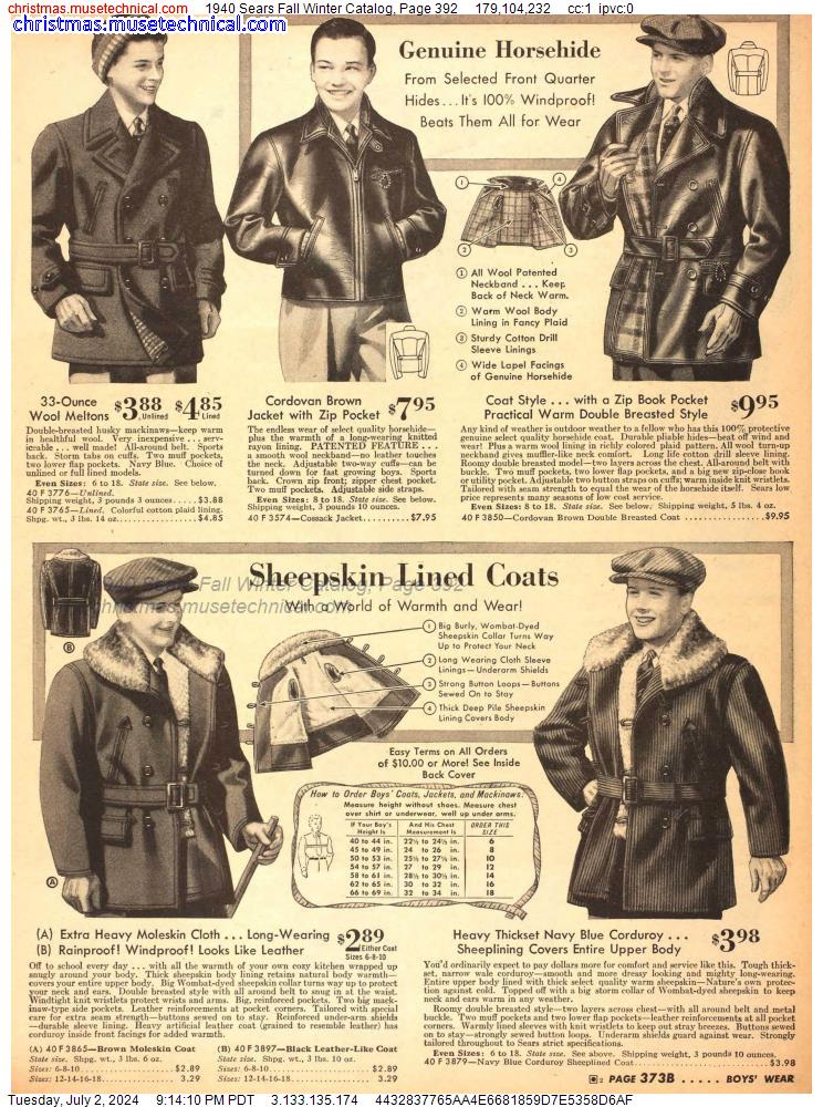 1940 Sears Fall Winter Catalog, Page 392