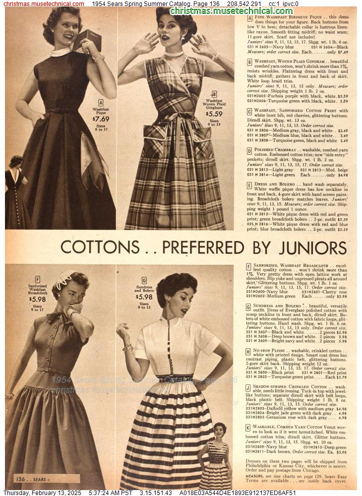 1954 Sears Spring Summer Catalog, Page 136