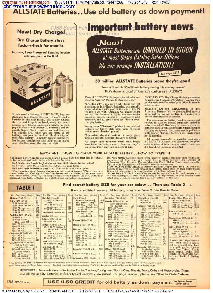 1958 Sears Fall Winter Catalog, Page 1288