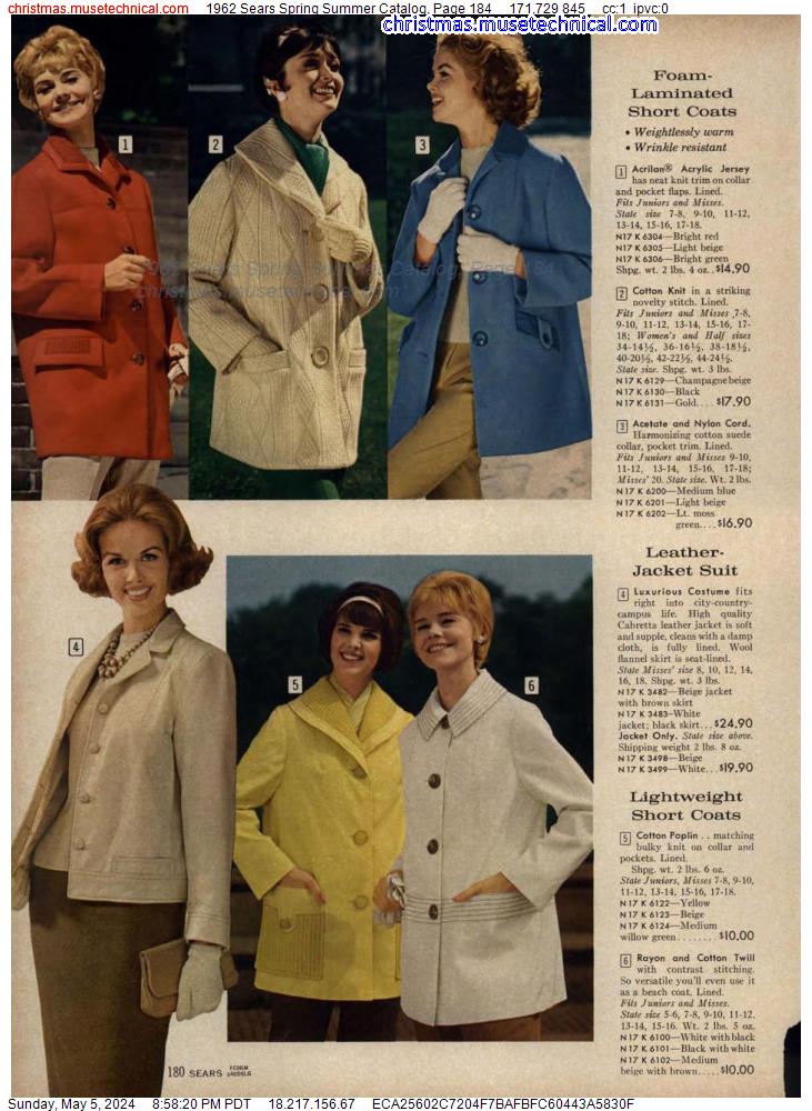 1962 Sears Spring Summer Catalog, Page 184