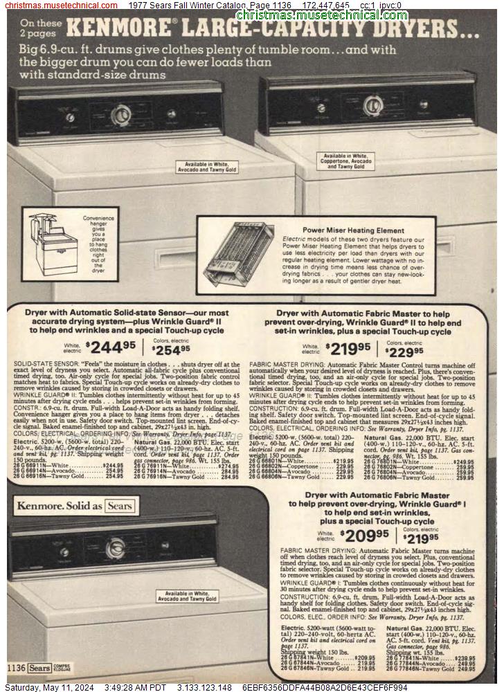 1977 Sears Fall Winter Catalog, Page 1136