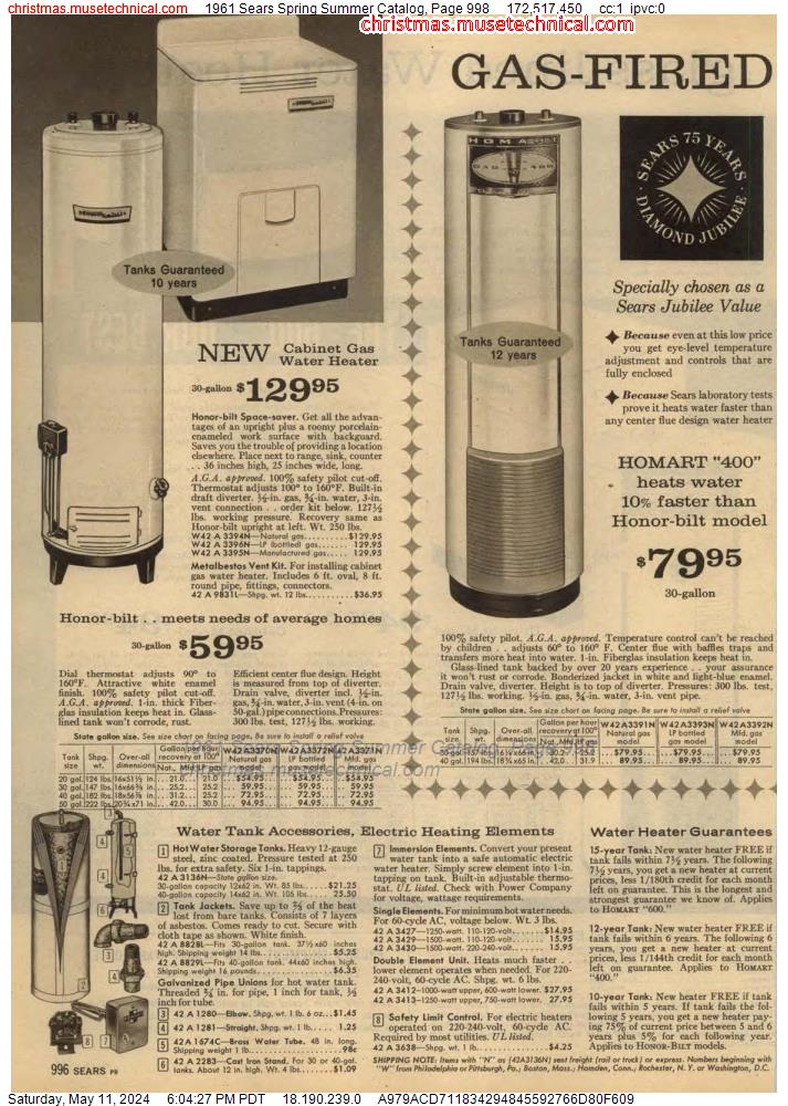 1961 Sears Spring Summer Catalog, Page 998