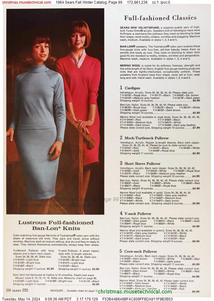 1964 Sears Fall Winter Catalog, Page 99