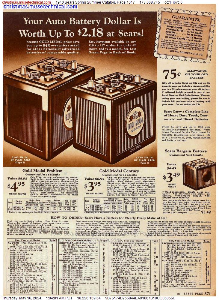 1940 Sears Spring Summer Catalog, Page 1017