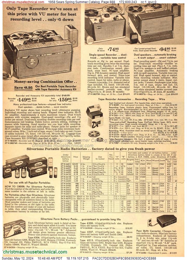 1958 Sears Spring Summer Catalog, Page 888