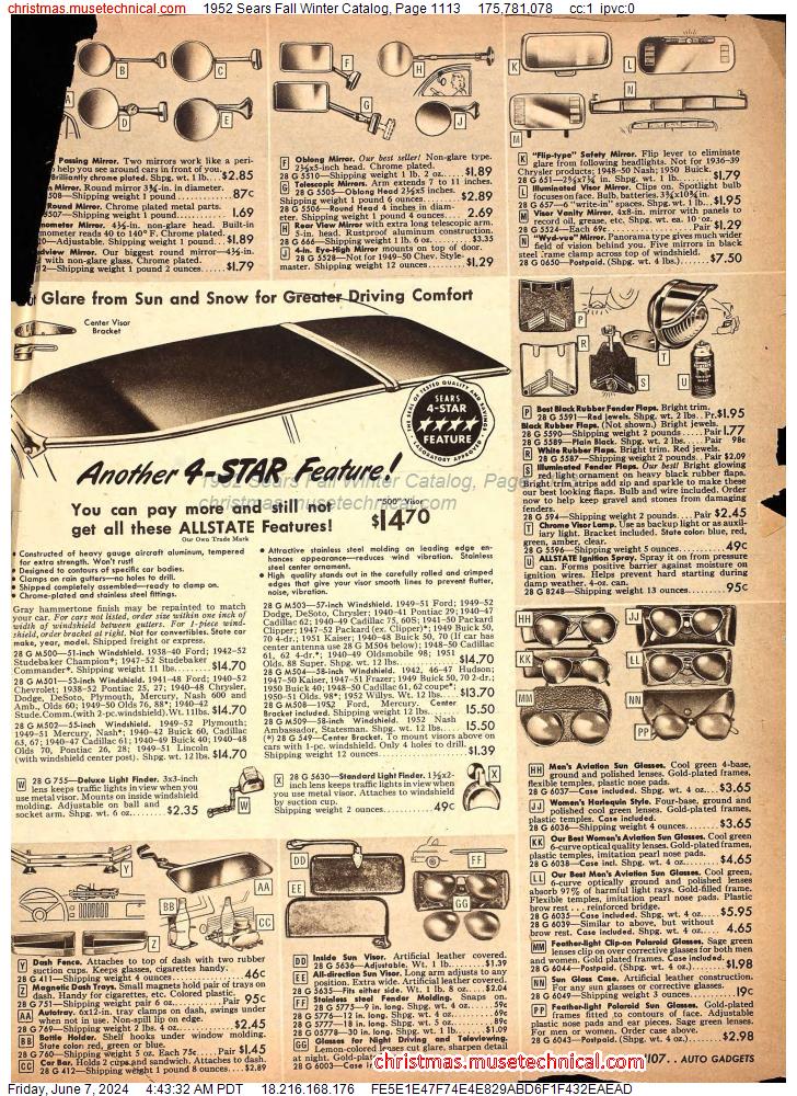 1952 Sears Fall Winter Catalog, Page 1113