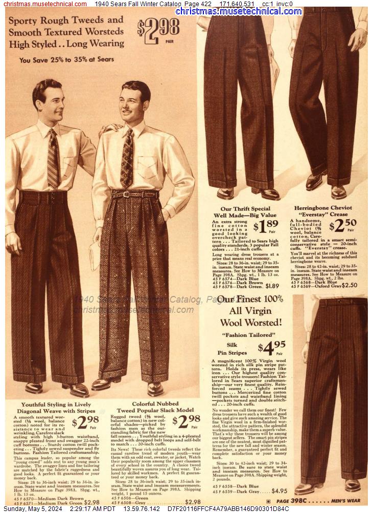 1940 Sears Fall Winter Catalog, Page 422
