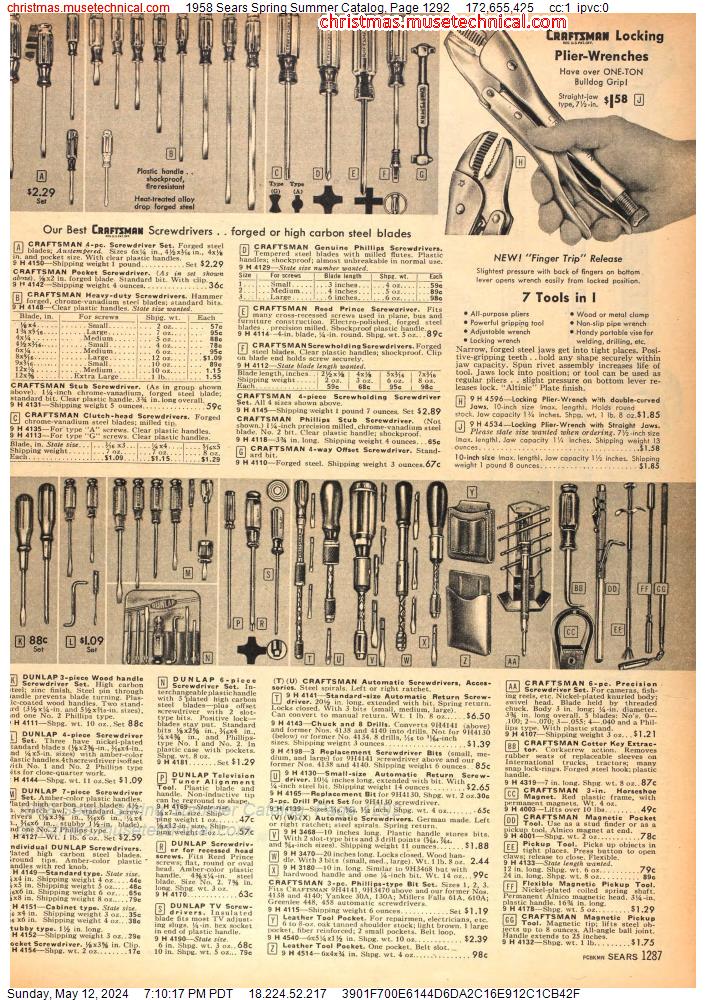 1958 Sears Spring Summer Catalog, Page 1292