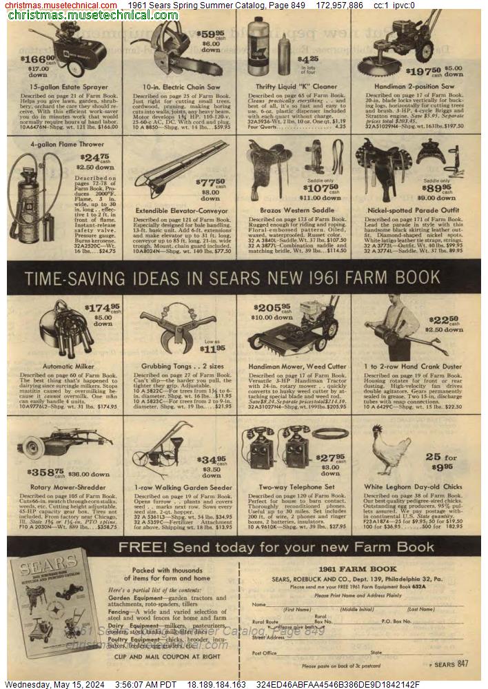 1961 Sears Spring Summer Catalog, Page 849