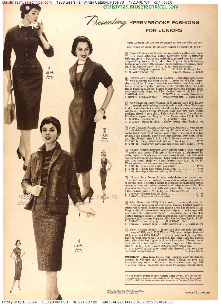 1956 Sears Fall Winter Catalog, Page 70