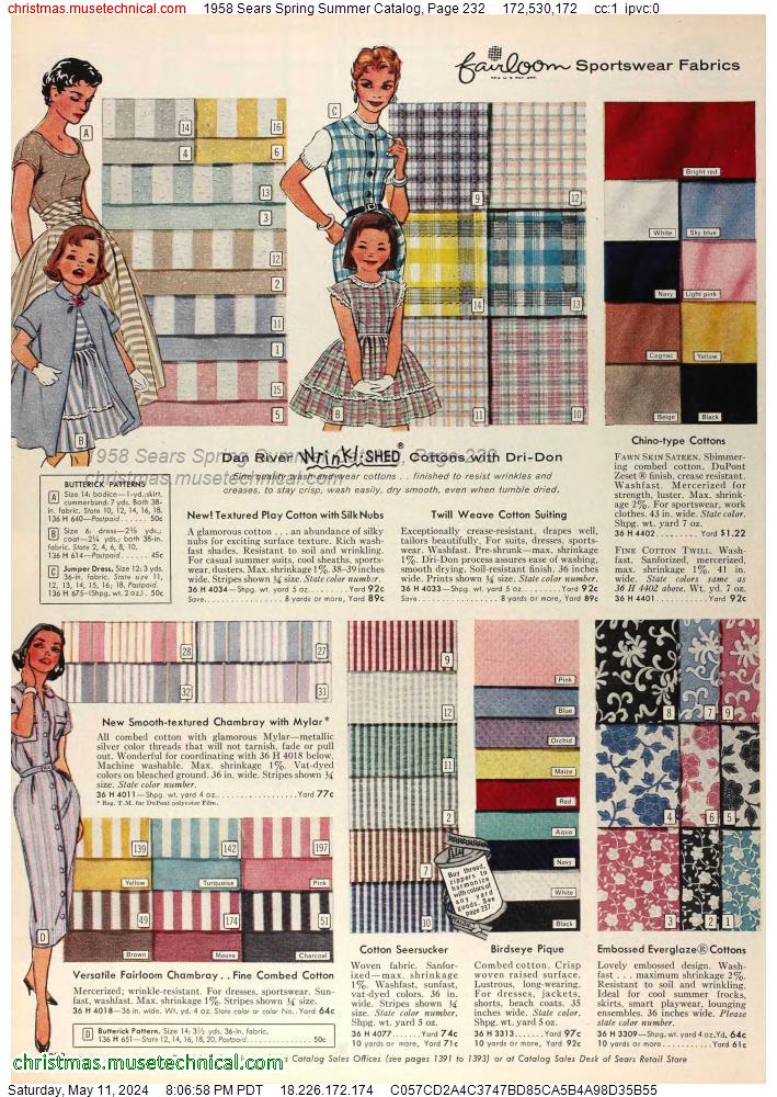 1958 Sears Spring Summer Catalog, Page 232
