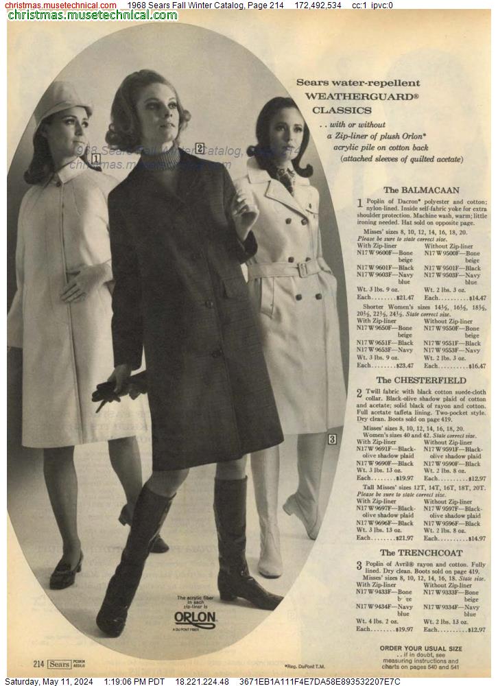 1968 Sears Fall Winter Catalog, Page 214