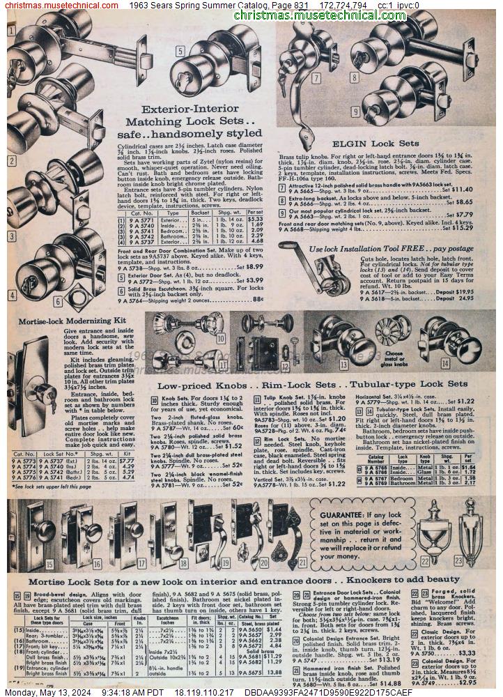 1963 Sears Spring Summer Catalog, Page 831