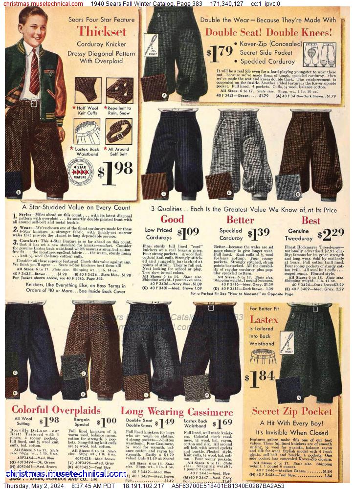 1940 Sears Fall Winter Catalog, Page 383