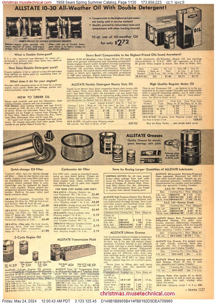 1958 Sears Spring Summer Catalog, Page 1130