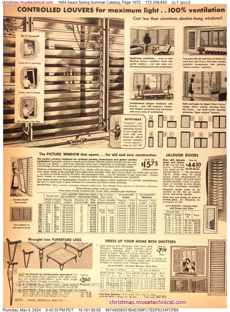 1954 Sears Spring Summer Catalog, Page 1072