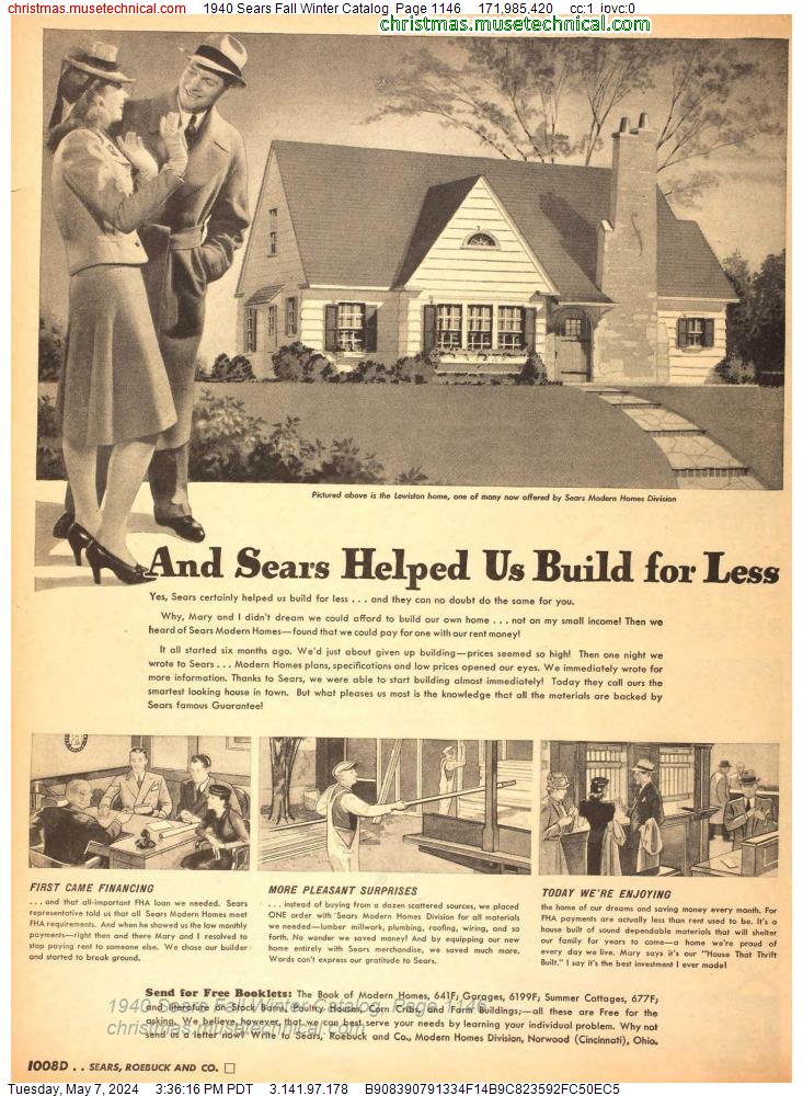 1940 Sears Fall Winter Catalog, Page 1146