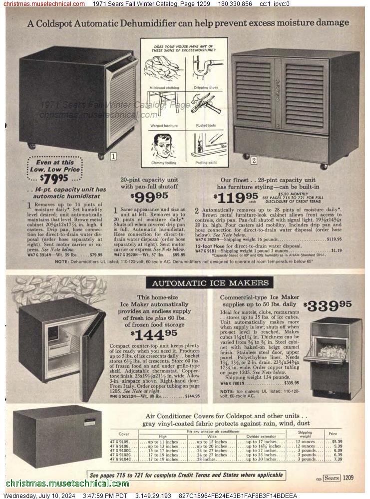 1971 Sears Fall Winter Catalog, Page 1209